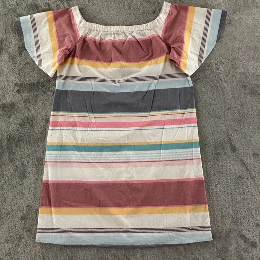 Tommy Hilfiger Off Shoulder Dress Womens S Multicolor‎ Stripe Lightweight Cotton